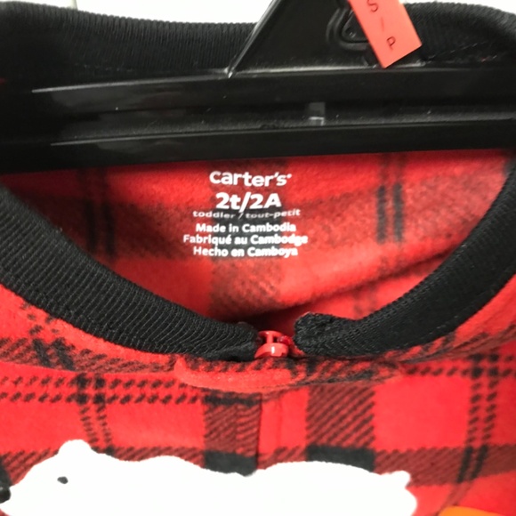 Carters 2T Toddler Sleeper Onesie With Feet NWT Polar Bear Red & Black Fleece - Picture 3 of 8